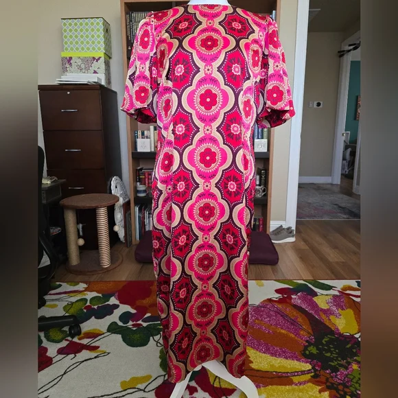 Ann Taylor Patterned Red and Pink Midi Dress - Picture 4 of 11